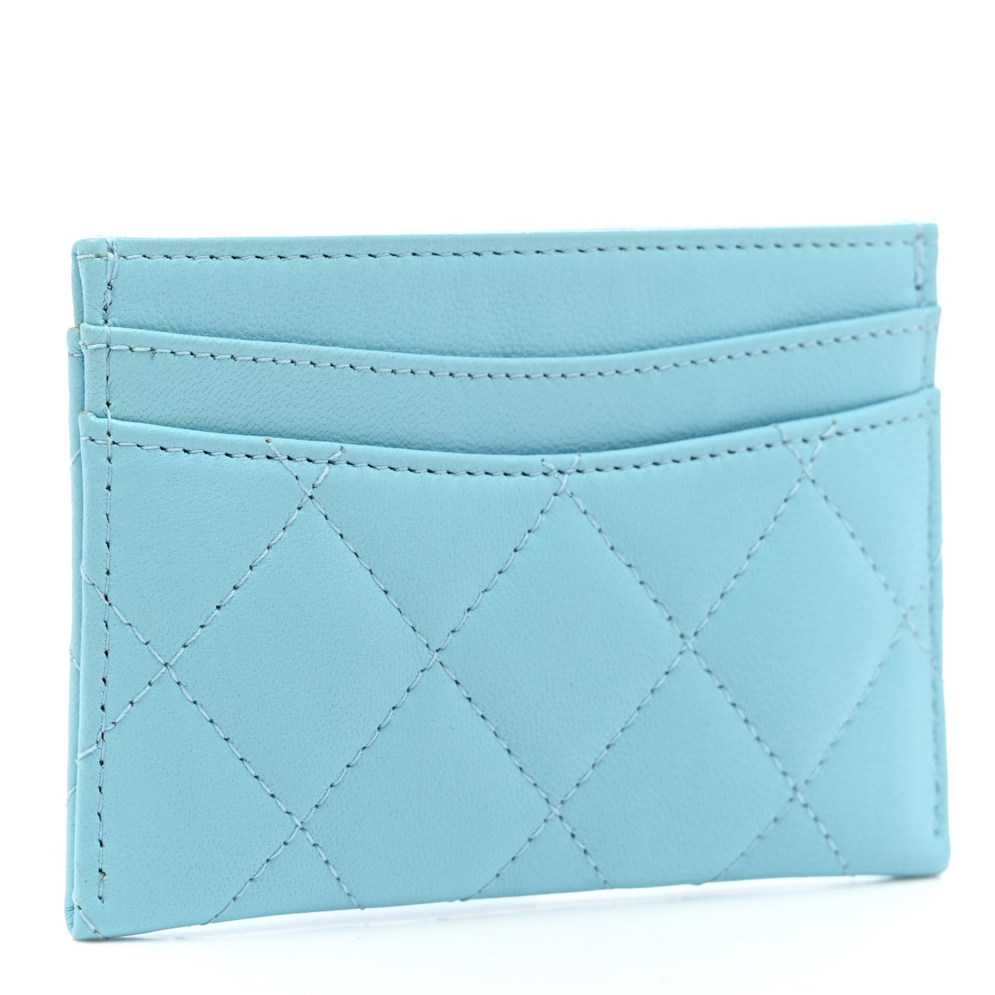 Lambskin Quilted Card Holder Light Blue