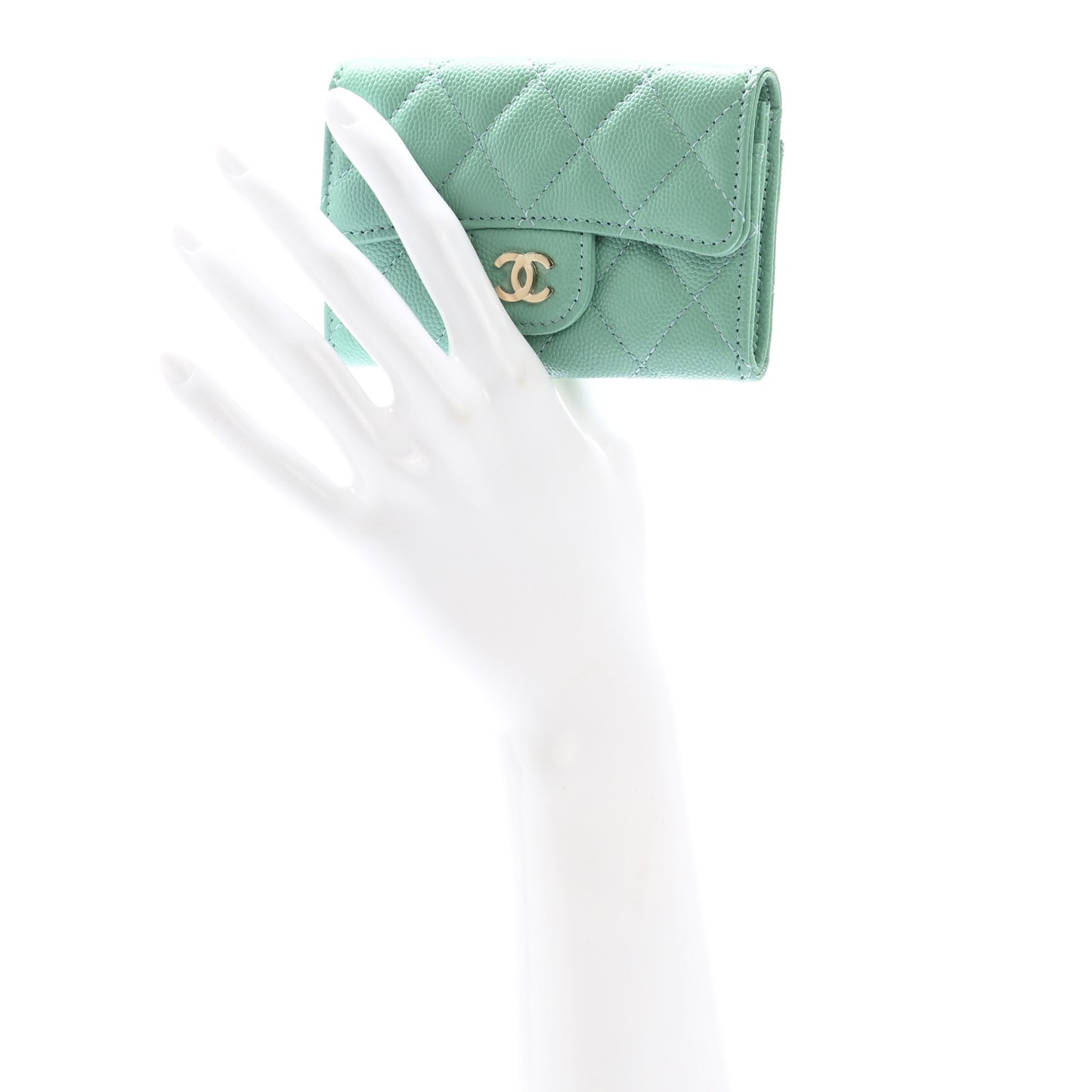 Caviar Quilted Flap Card Holder Wallet Light Green