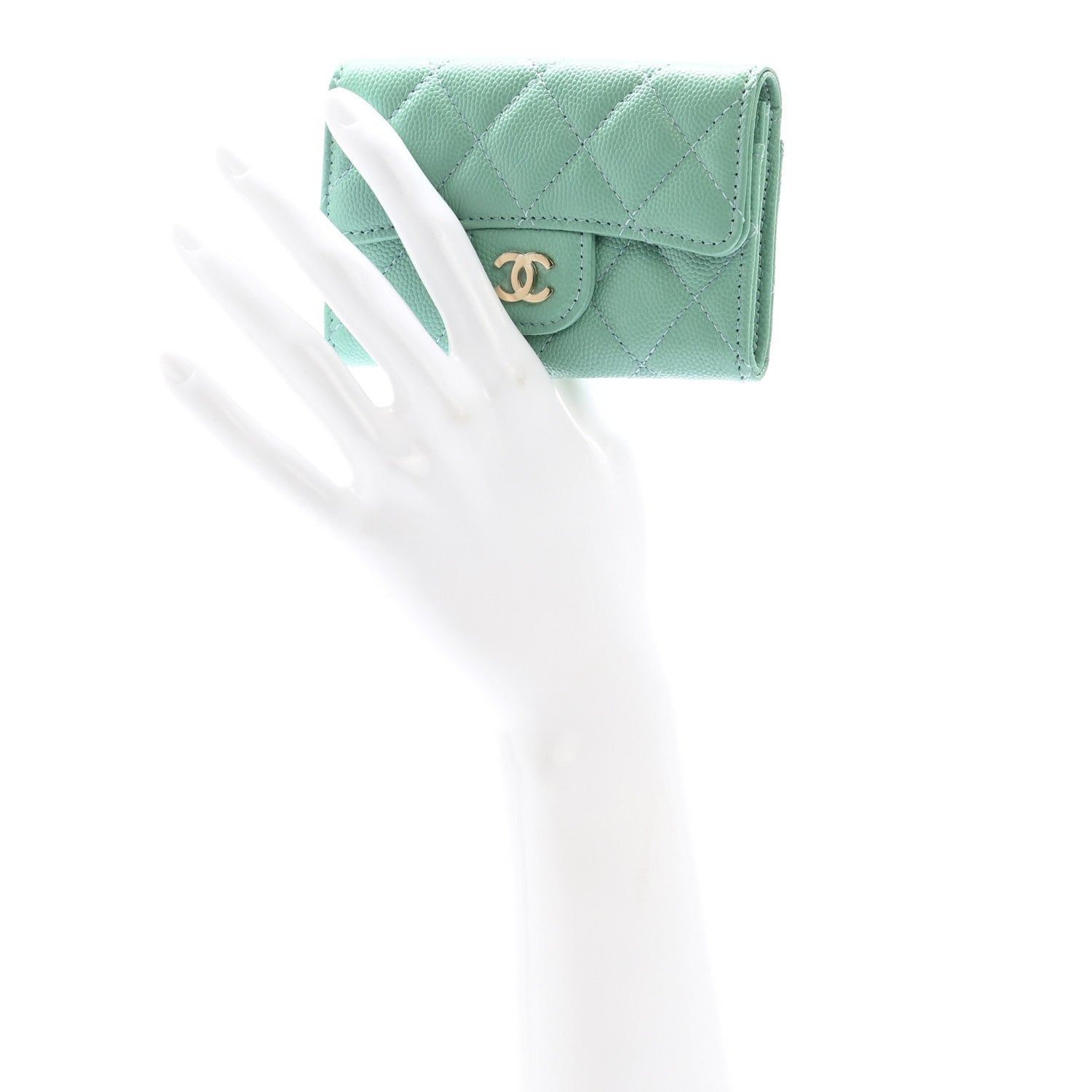 Chanel Caviar Quilted Flap Card Holder Wallet Light Green 2 of 9