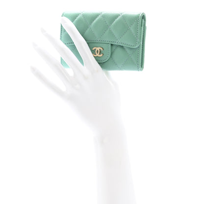 Chanel Caviar Quilted Flap Card Holder Wallet Light Green 2 of 9