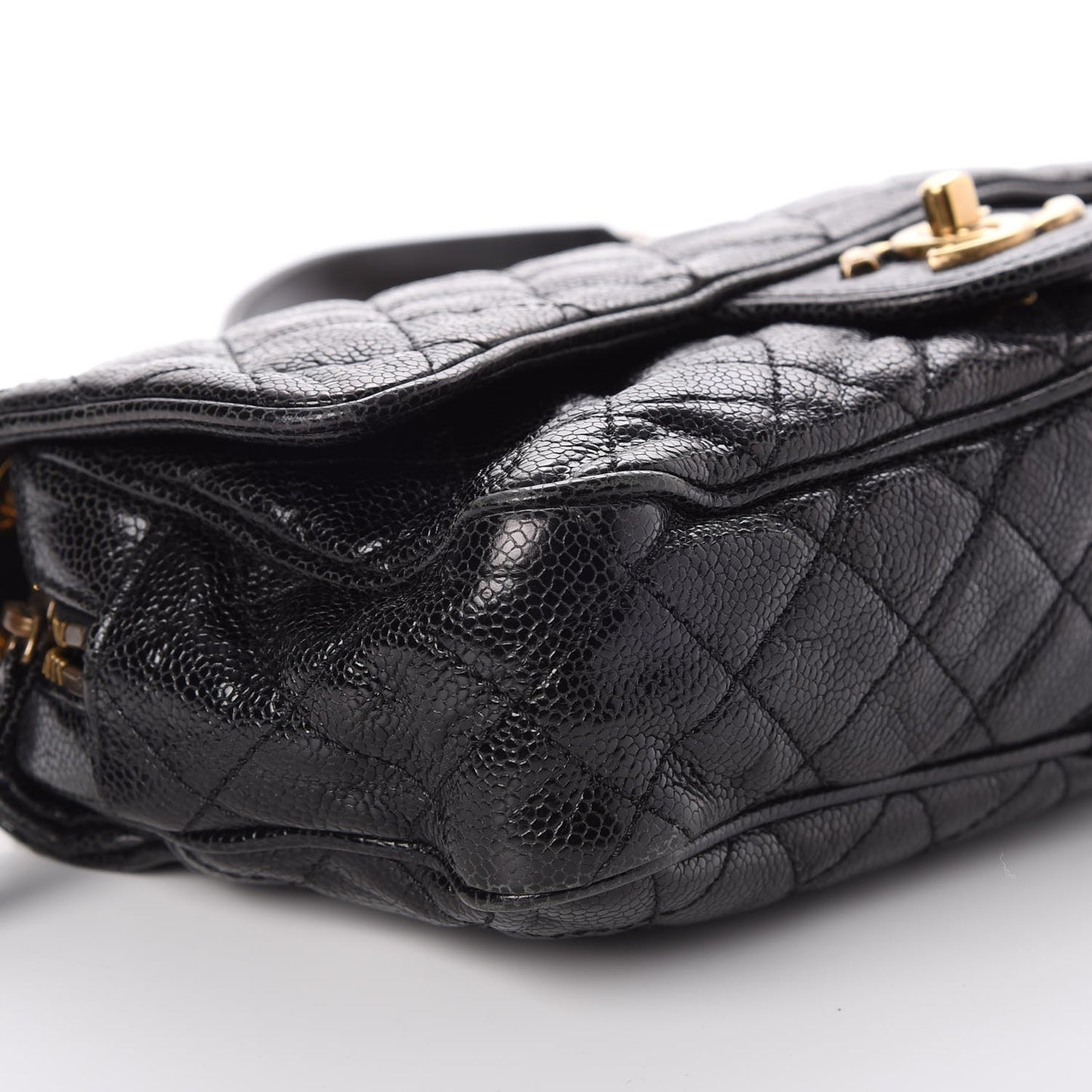 Crumpled Grained Calfskin Quilted Small Shiva Flap Black