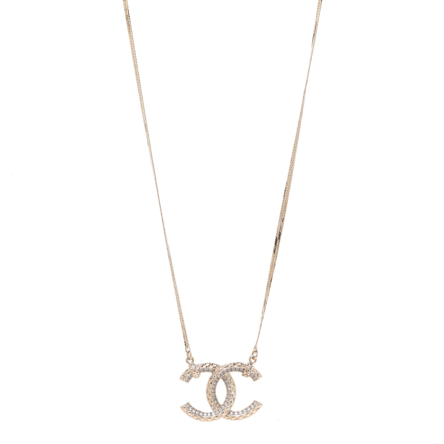 Crystal Textured CC Pendant Necklace Gold