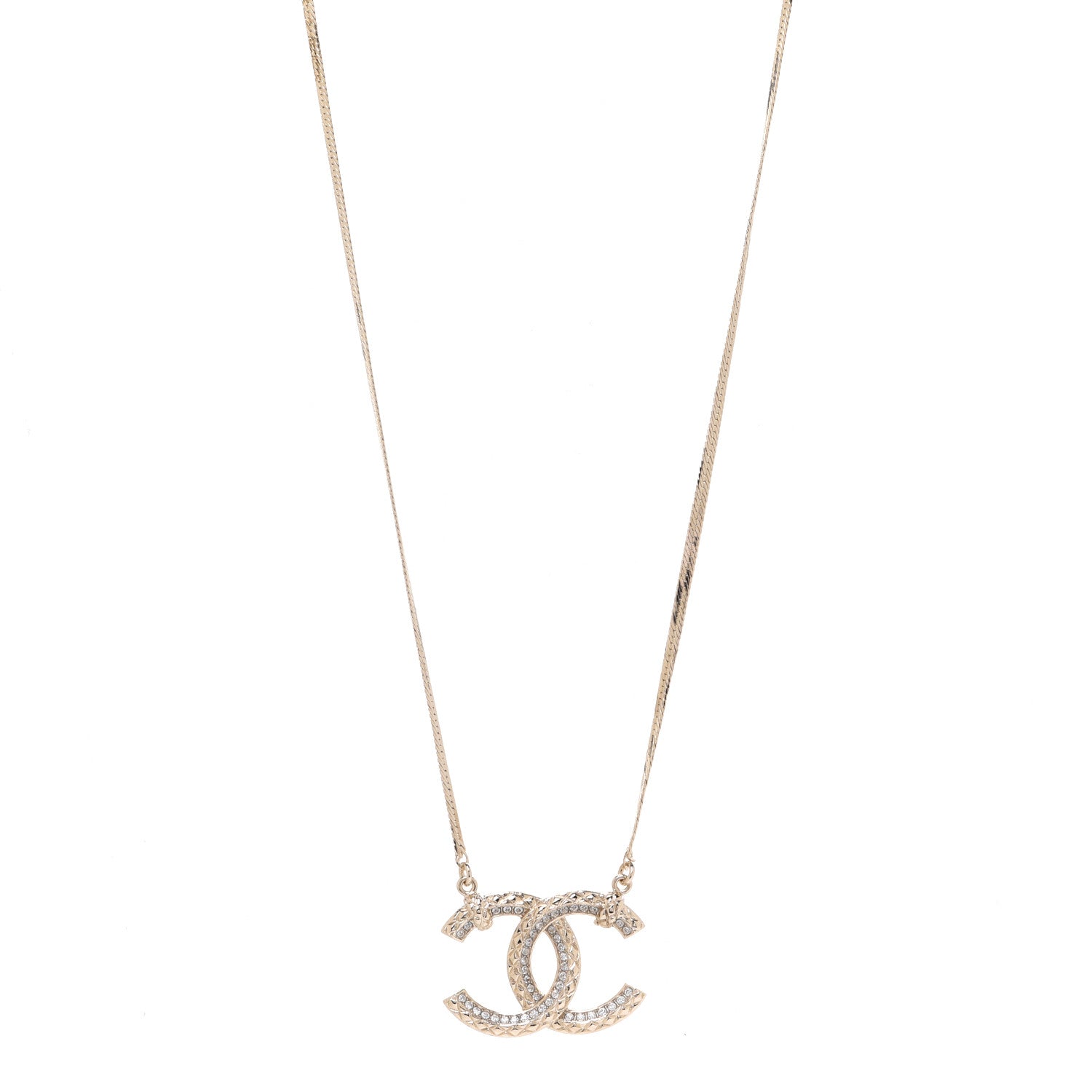 Chanel Crystal Textured CC Pendant Necklace Gold 1 of 6