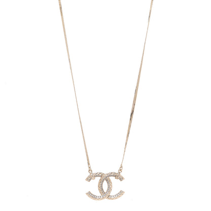 Chanel Crystal Textured CC Pendant Necklace Gold 1 of 6
