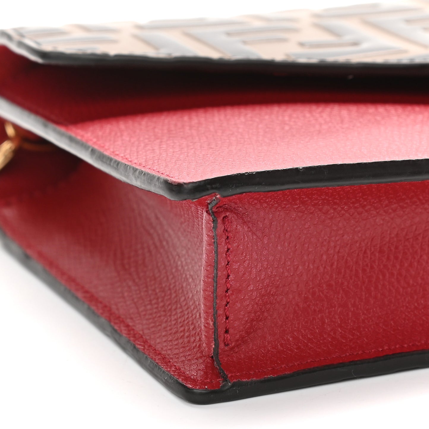 Vitello Cruise F is Fendi FF 1974 Embossed Medium Envelope Wallet On Chain Fragola Maya Black