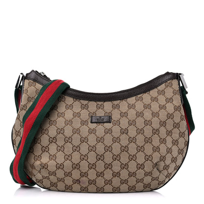 Gucci Monogram Web Medium Half Moon Hobo Dark Brown 1 of 14