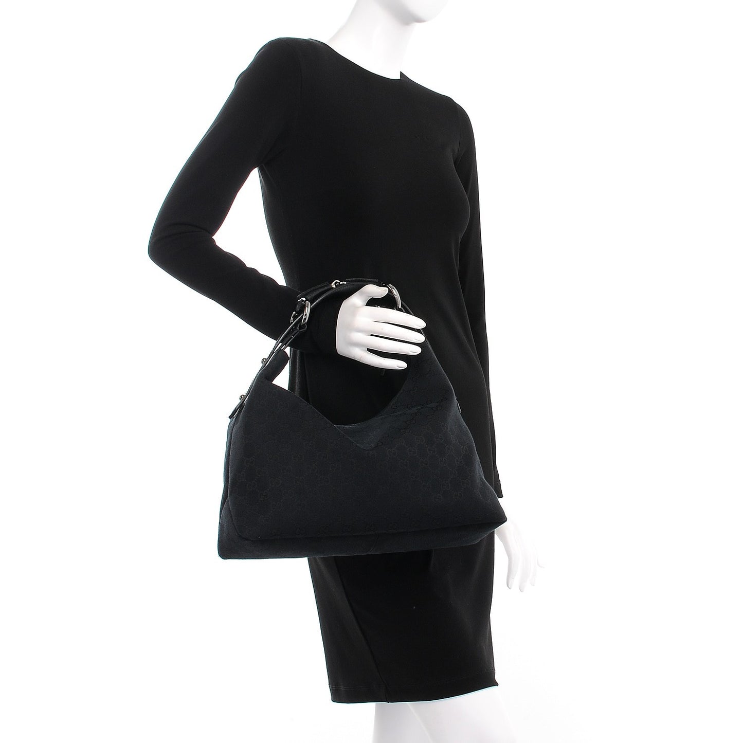 Monogram Medium Horsebit Chain Hobo Black