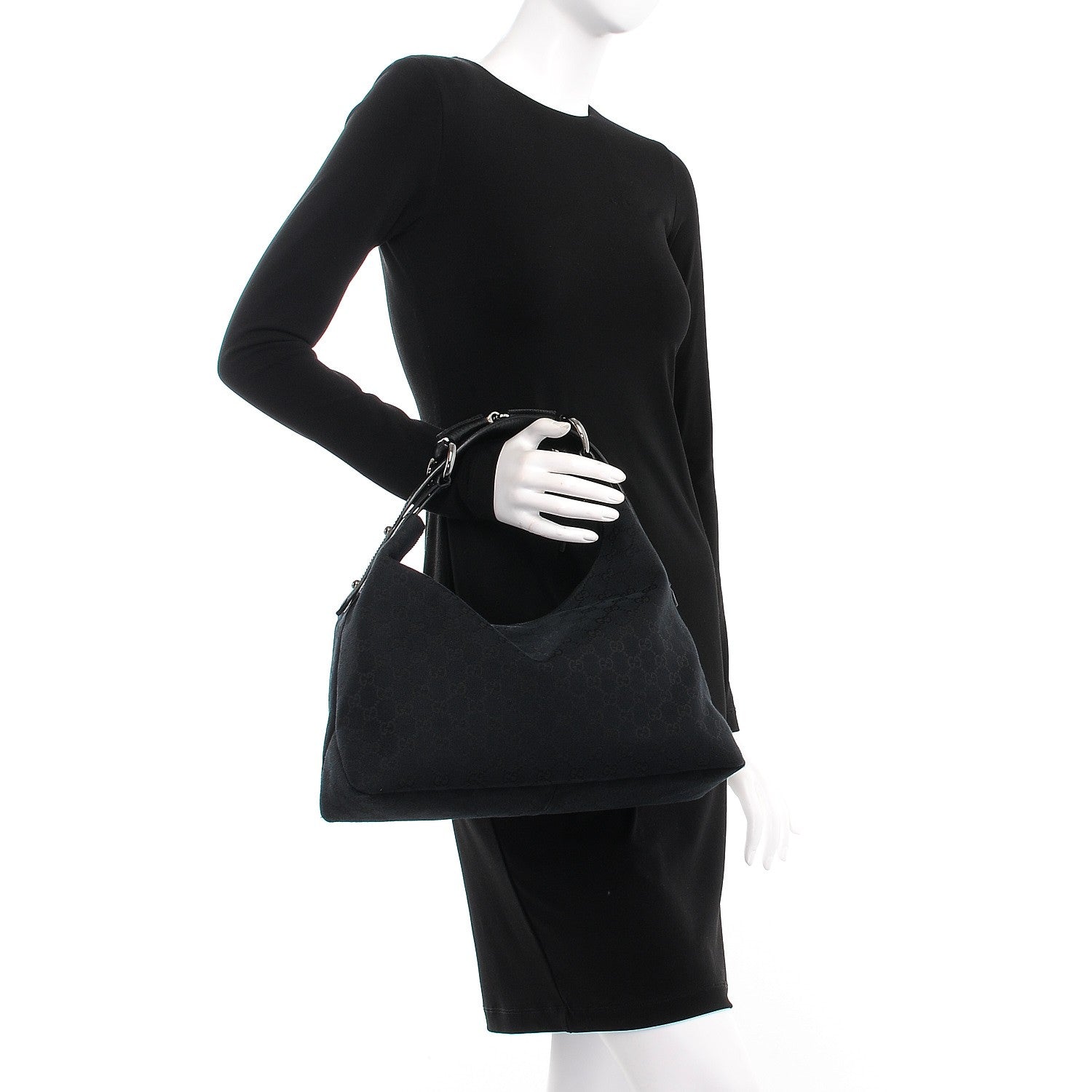 Gucci Monogram Medium Horsebit Chain Hobo Black 2 of 7