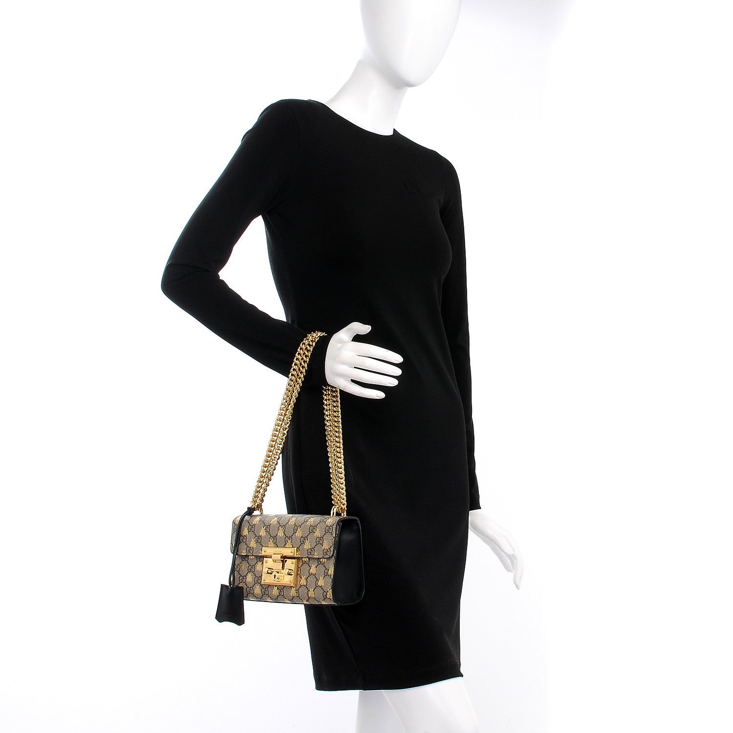 Gucci GG Supreme Monogram Bees Small Padlock Shoulder Bag Black 3 of 9