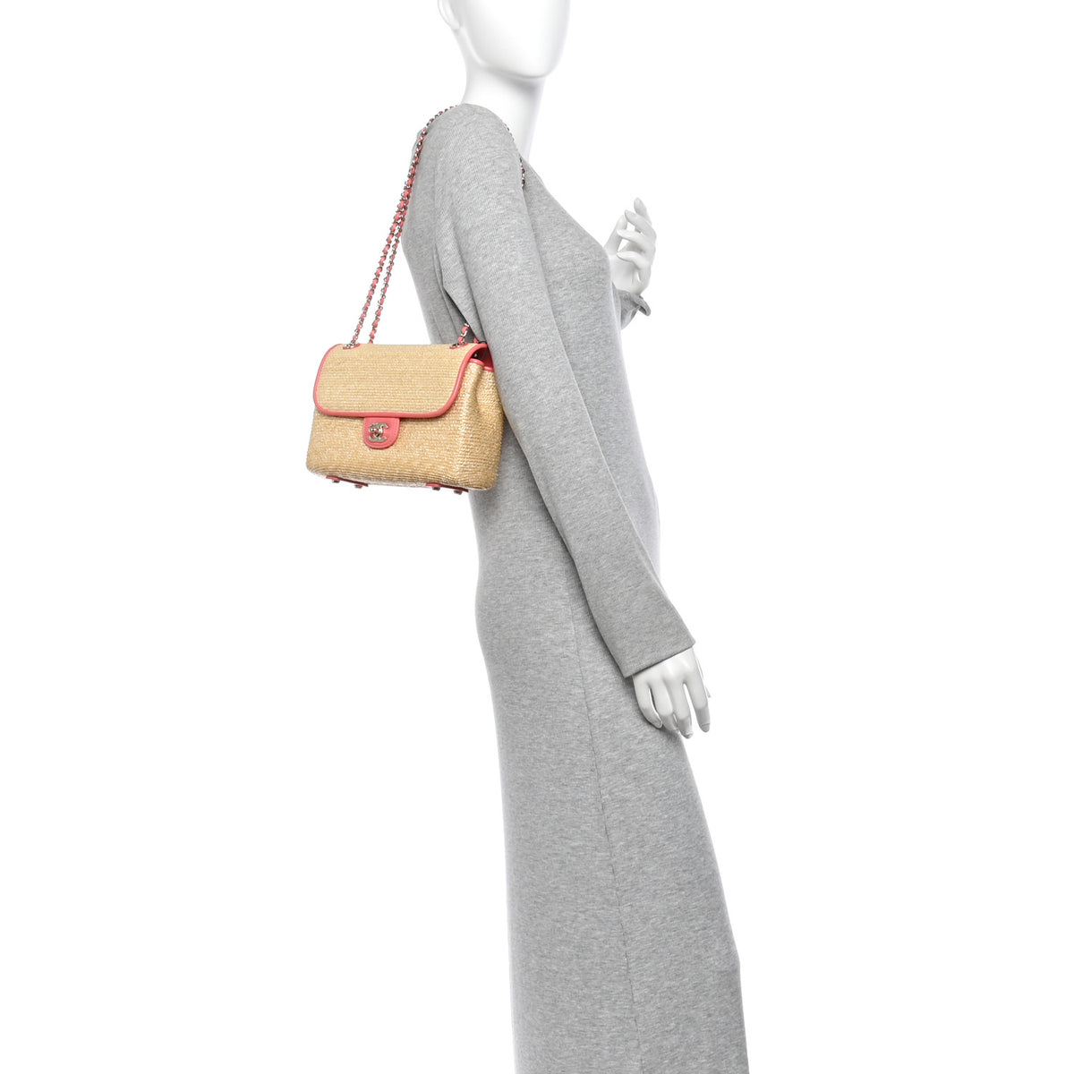 Chanel Raffia Lambskin Small Flap Bag Beige Coral 2 of 10