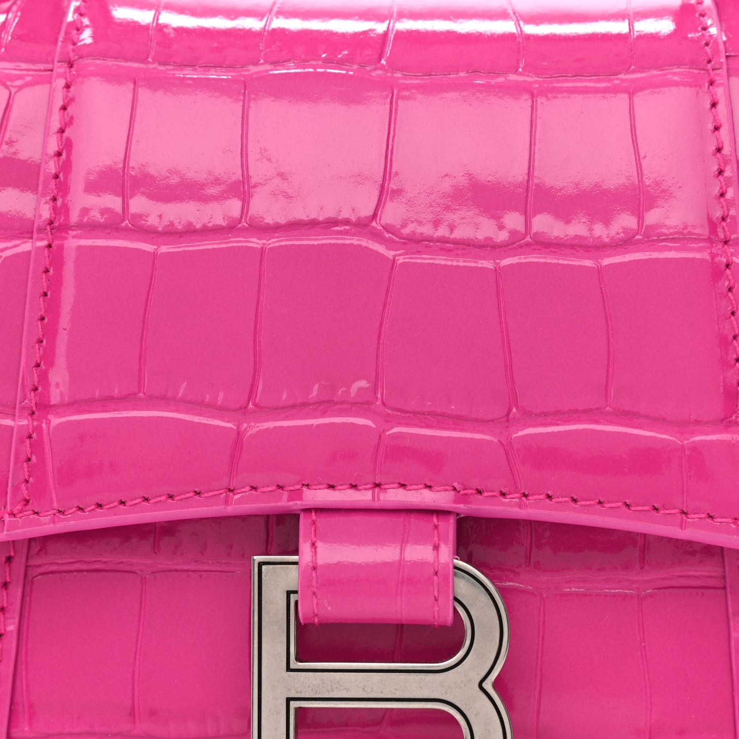 Balenciaga Shiny Calfskin Crocodile Embossed Hourglass Top Handle Bag XS Lipstick Pink 9 of 11