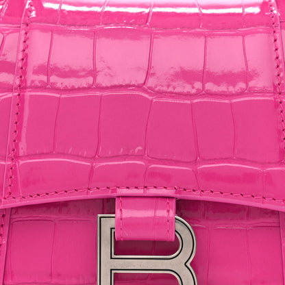 Balenciaga Shiny Calfskin Crocodile Embossed Hourglass Top Handle Bag XS Lipstick Pink 9 of 11
