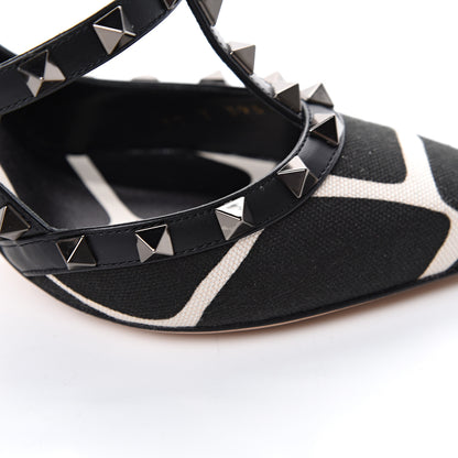 Valentino Garavani Canvas Giraffe Print Rockstud Ankle Strap Pumps 39 Black White 9 of 10