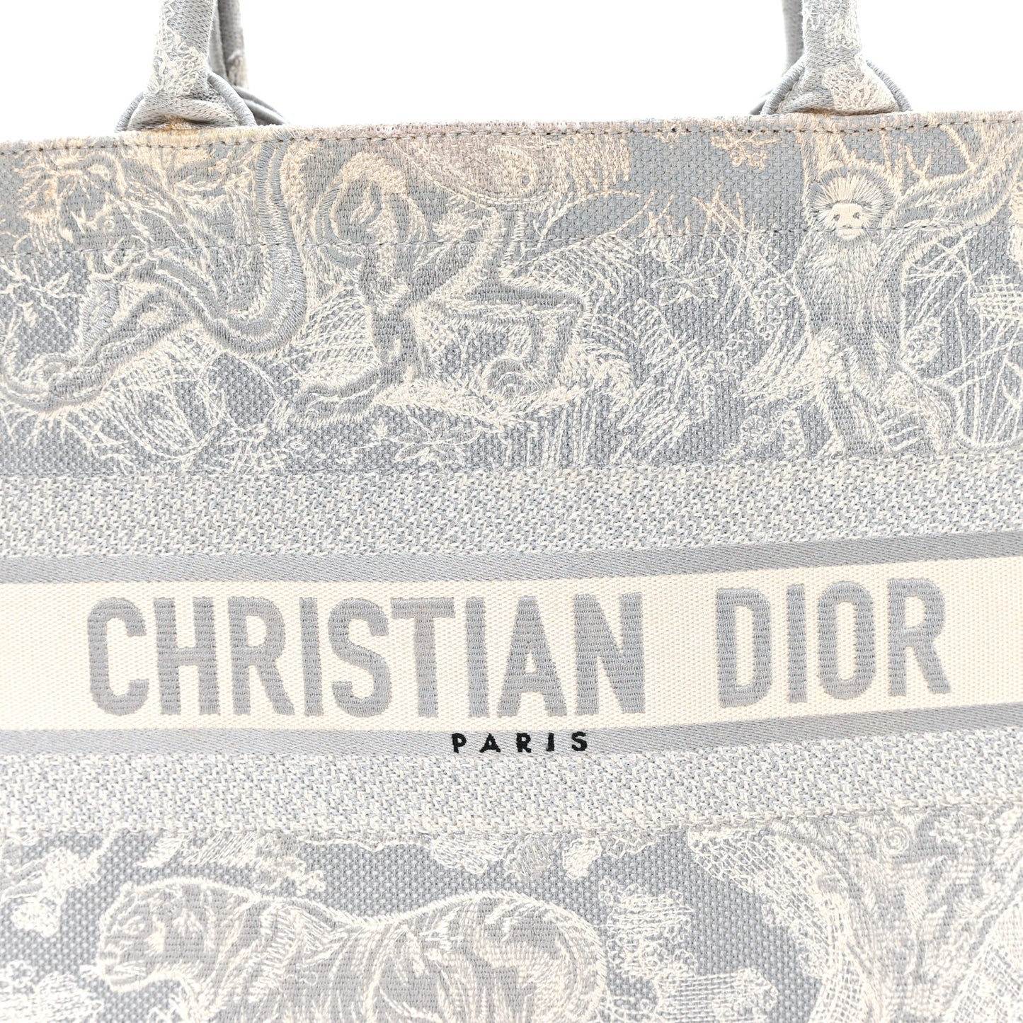Canvas Embroidered Medium Dioriviera Toile De Jouy Reverse Book Tote Gray