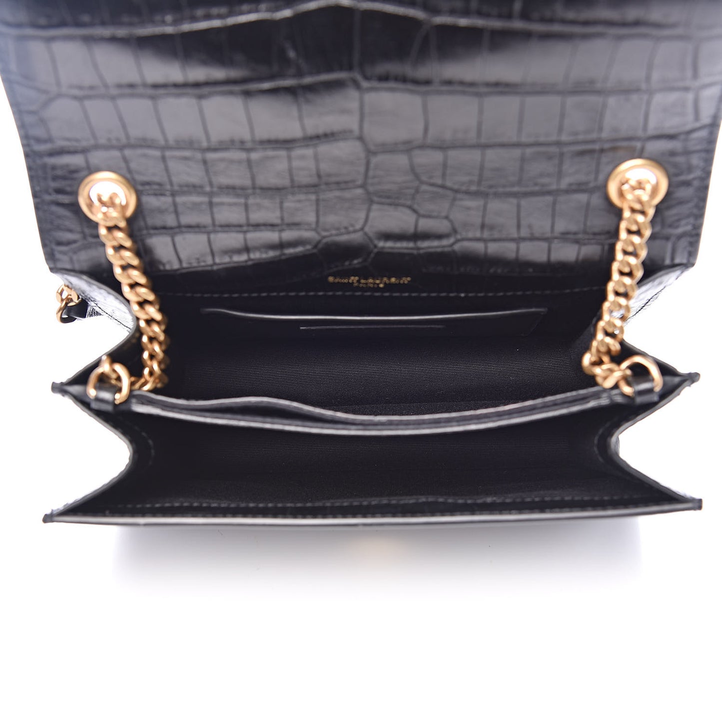 Calfskin Crocodile Embossed Small Monogram Sunset Black