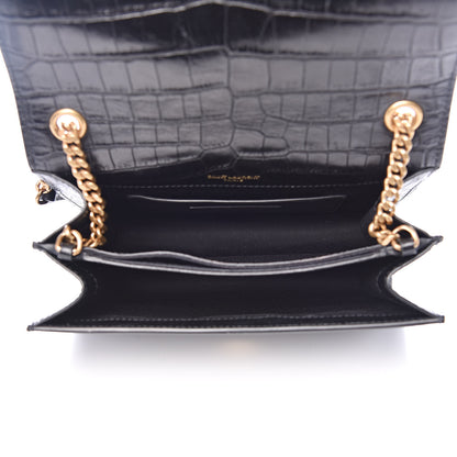 Saint Laurent Calfskin Crocodile Embossed Small Monogram Sunset Black 5 of 11