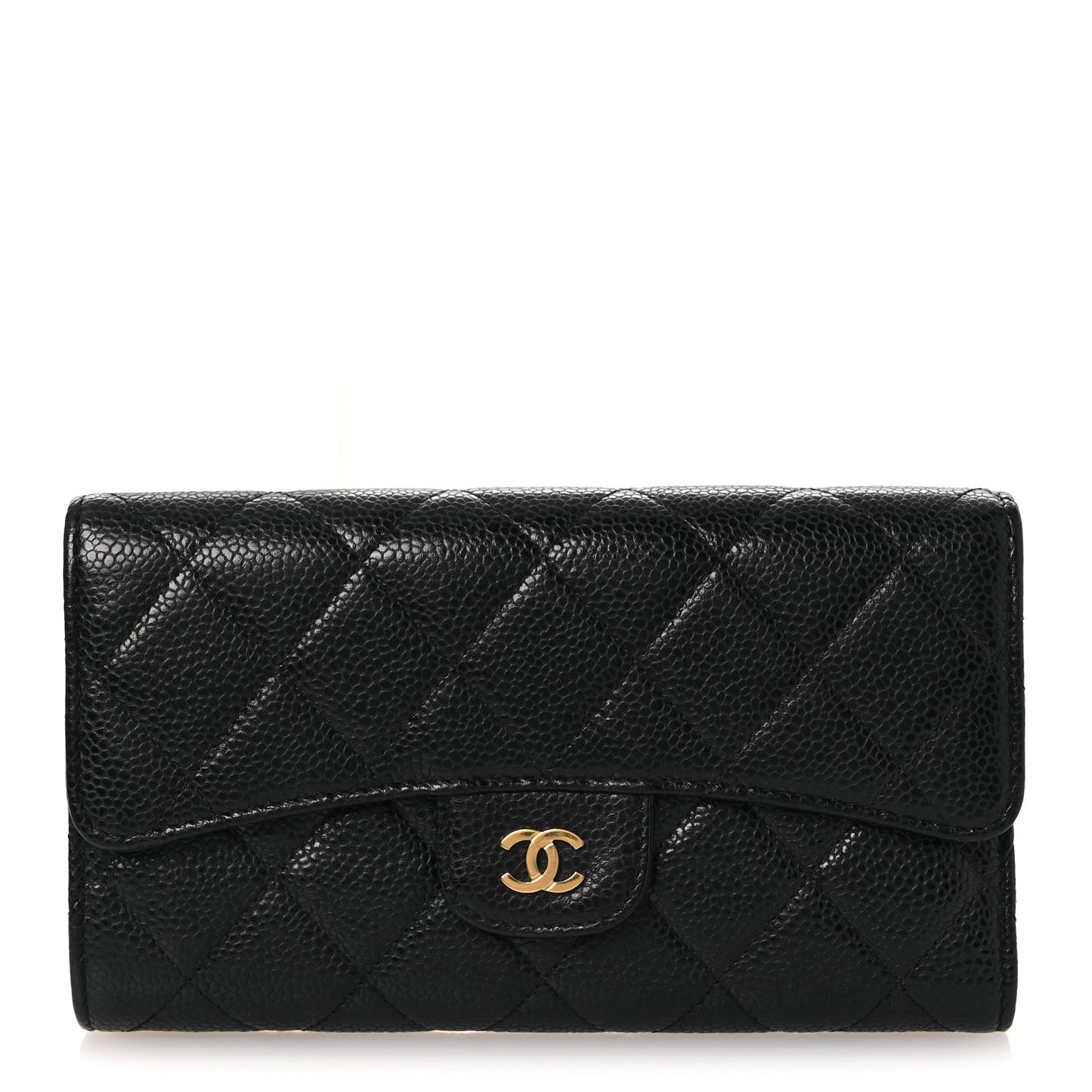 Caviar Quilted Large Gusset Flap Wallet Black