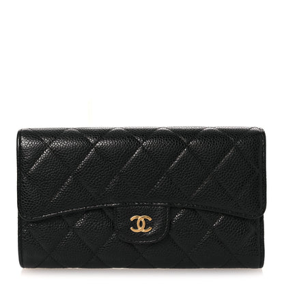 Chanel Caviar Quilted Large Gusset Flap Wallet Black 1 of 12
