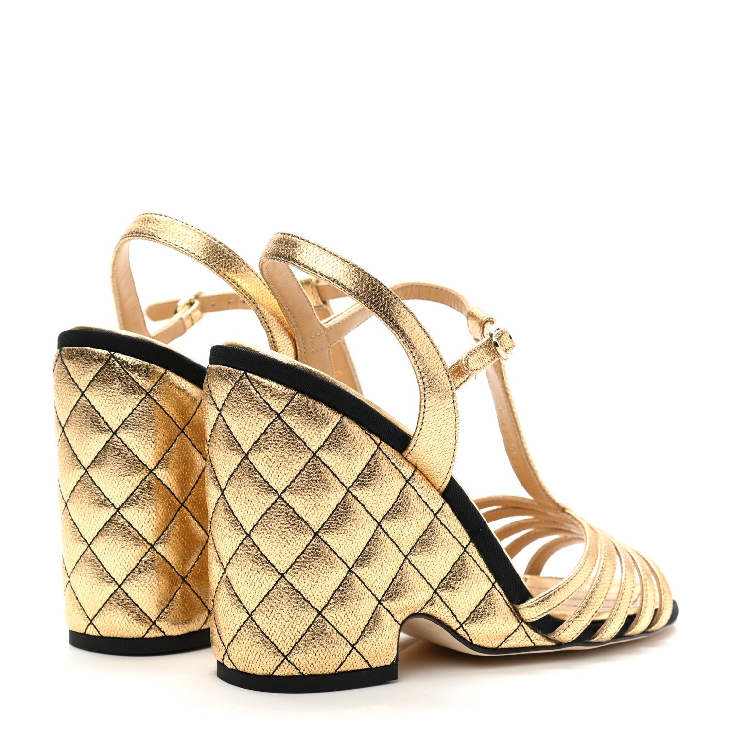 Chanel Laminated Goatskin Quilted Wedge Sandals 38.5 Gold 4 of 10