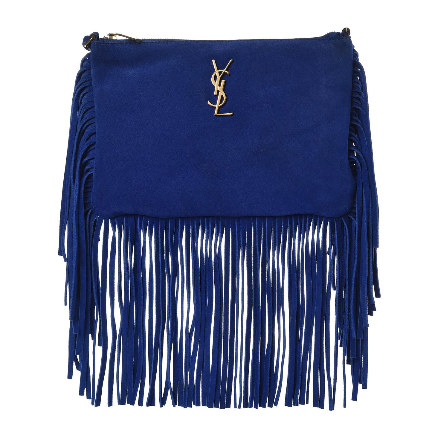 Suede Calfskin Small Fringe Crossbody Bag Blue