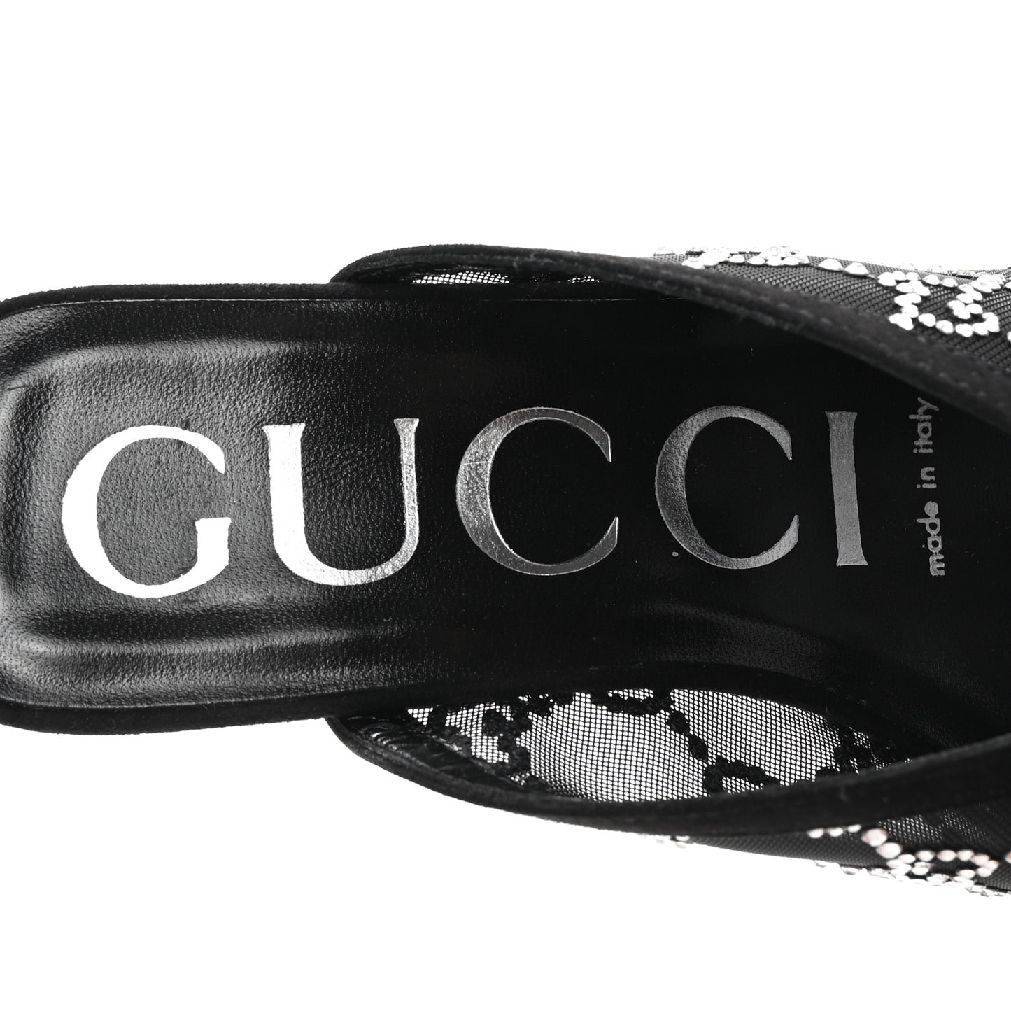 Tela Retino Kid Scamosciato Crystal GG Monogram Square G 95mm Slide Sandals 37.5 Black