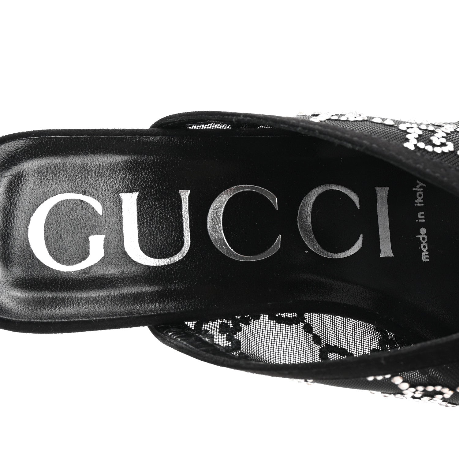 Gucci Tela Retino Kid Scamosciato Crystal GG Monogram Square G 95mm Slide Sandals 37.5 Black 8 of 9