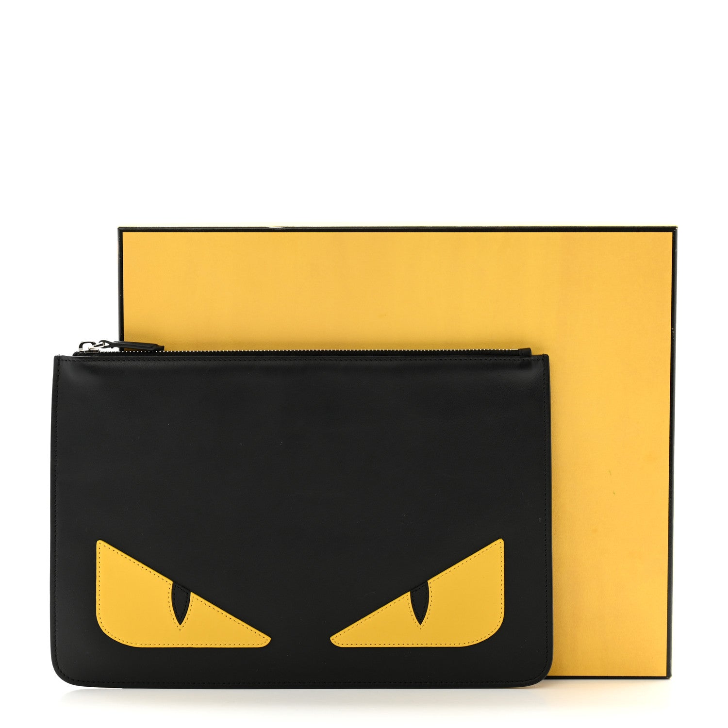 Fendi Vitello Century Monster Eyes Inlay Pouch Black Giallo 10 of 10