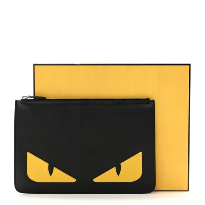 Fendi Vitello Century Monster Eyes Inlay Pouch Black Giallo 10 of 10