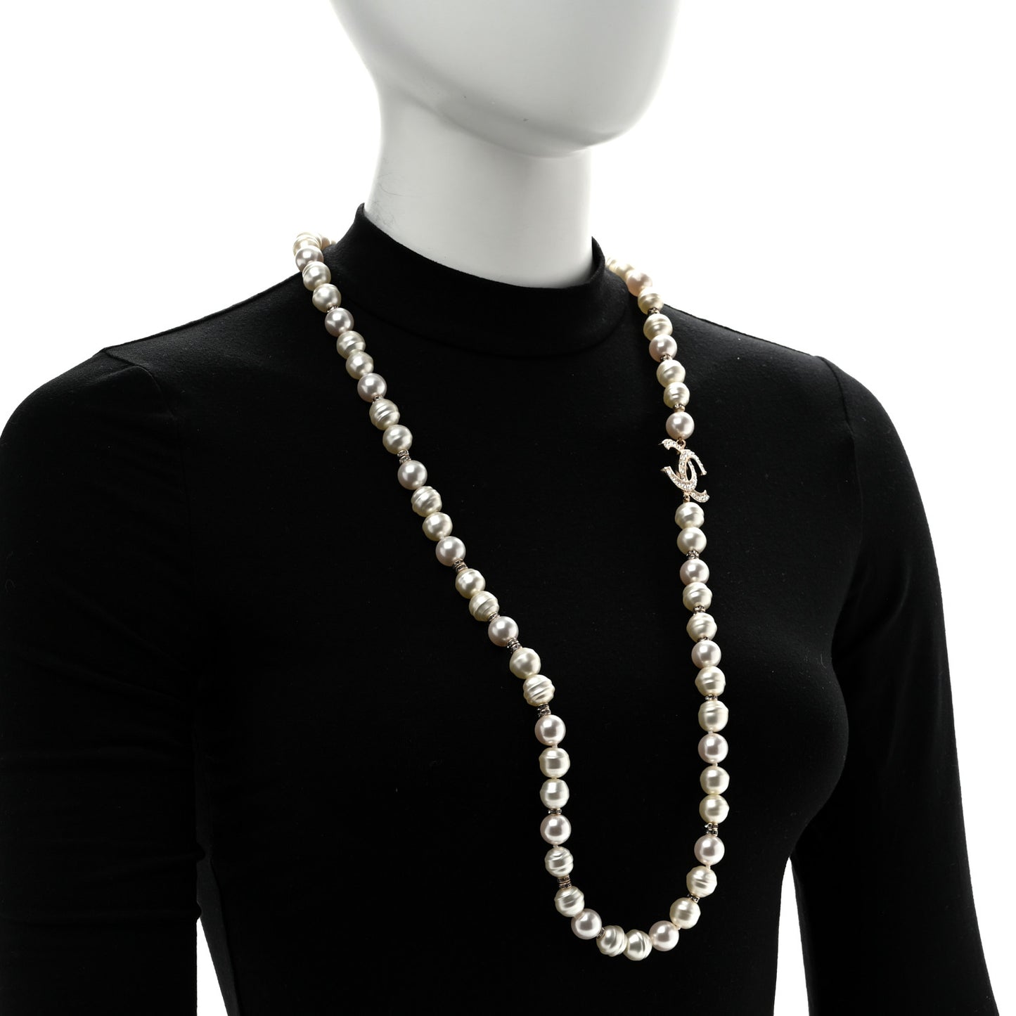 Pearl Crystal CC Necklace Light Gold
