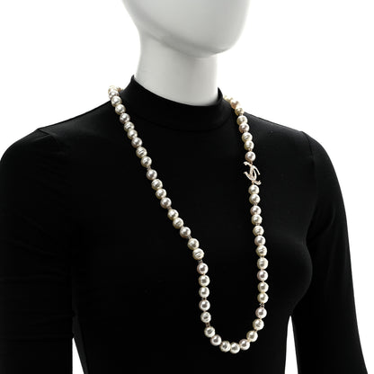 Chanel Pearl Crystal CC Necklace Light Gold 2 of 5