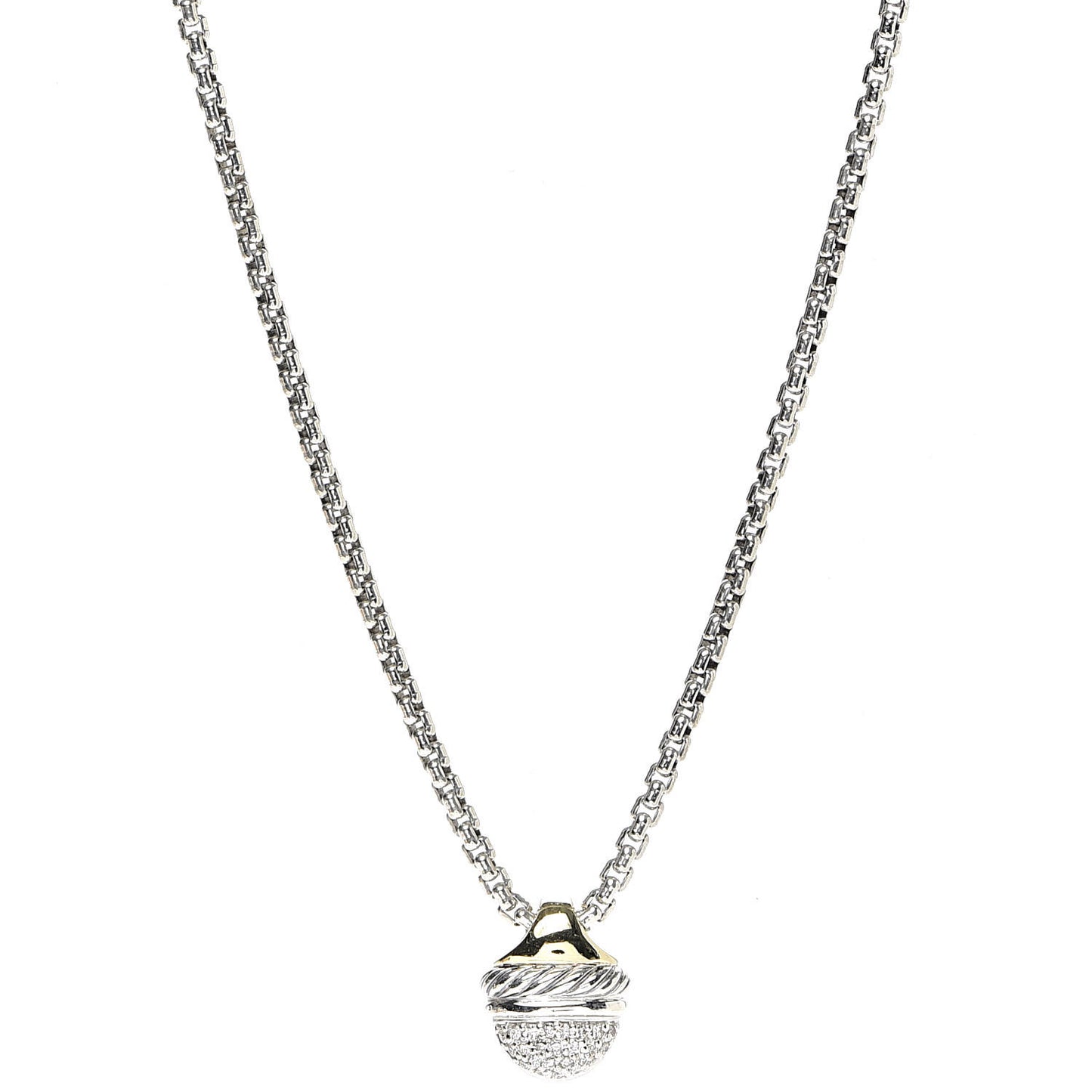 Sterling Silver 18K Yellow Gold Diamond Acorn Pendant Necklace