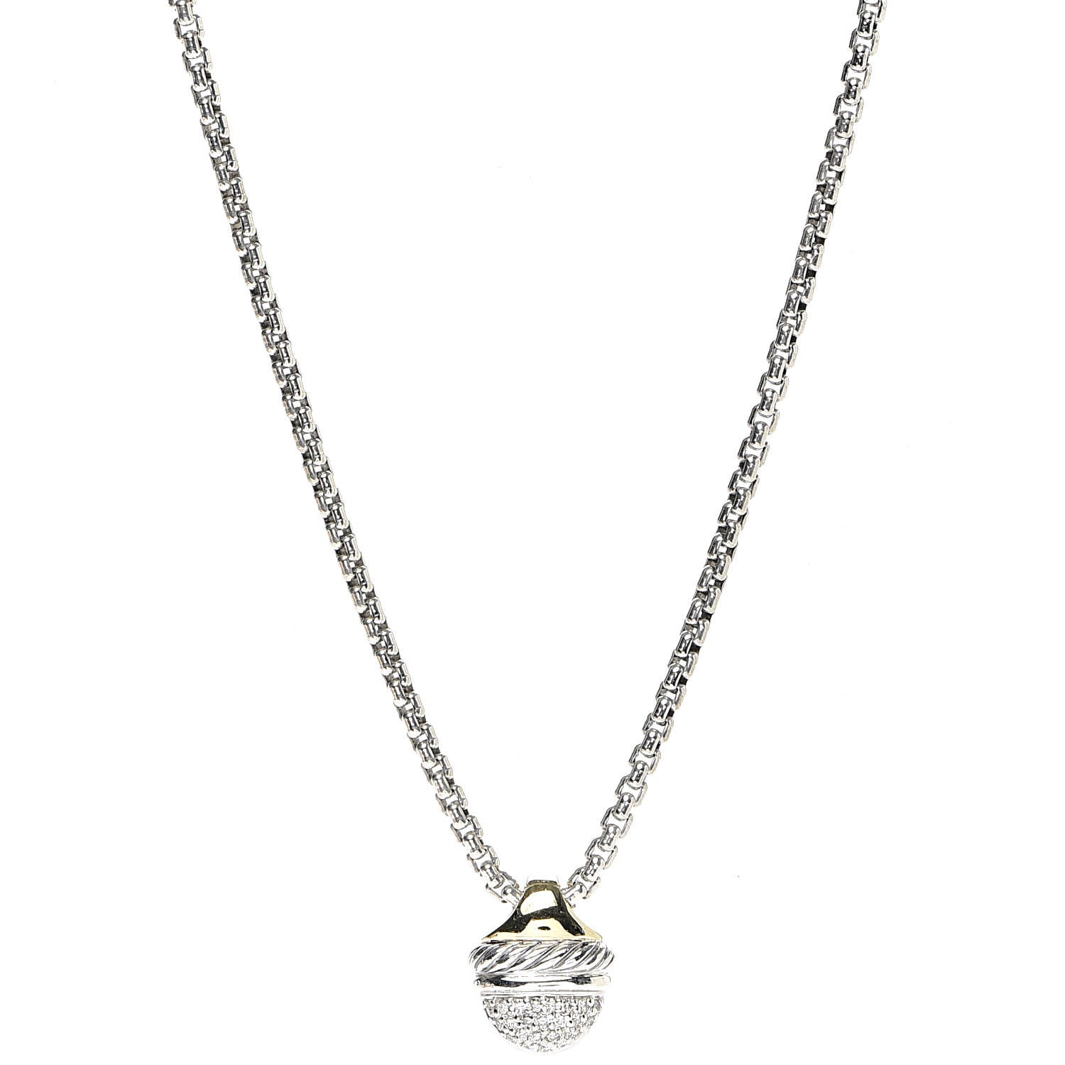 David Yurman Sterling Silver 18K Yellow Gold Diamond Acorn Pendant Necklace 1 of 6