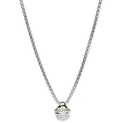 David Yurman Sterling Silver 18K Yellow Gold Diamond Acorn Pendant Necklace 1 of 6
