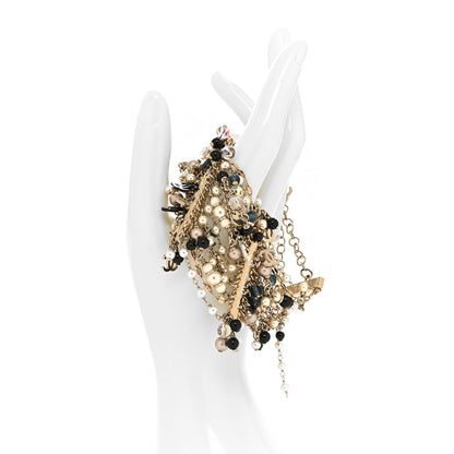 Chanel Pearl Bead Crystal CC Multi Strand Chain Bracelet Black White Gold 2 of 5