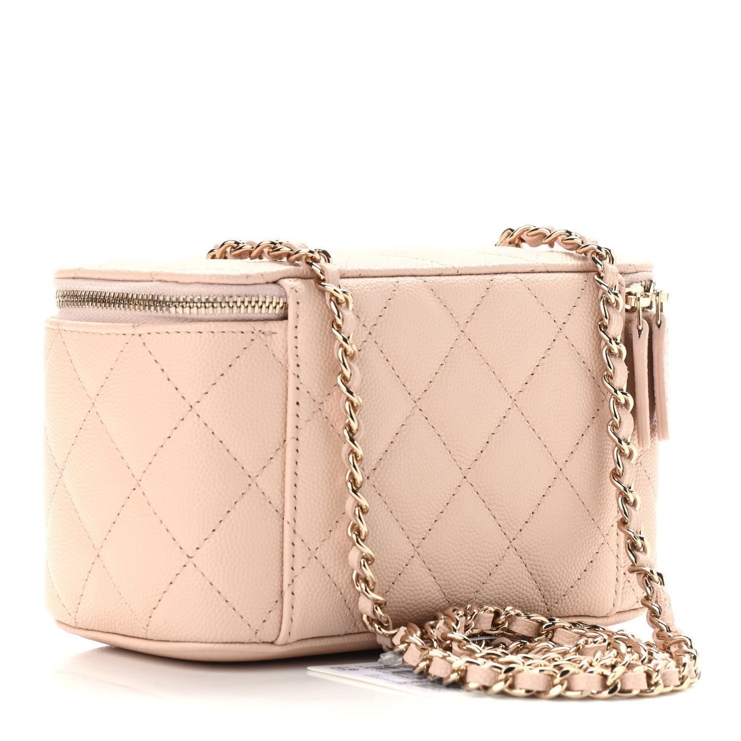 Caviar Quilted Small Vanity Case With Chain Light Beige