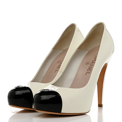 Chanel Patent Cap Toe CC Pumps 38.5 White Black 3 of 8