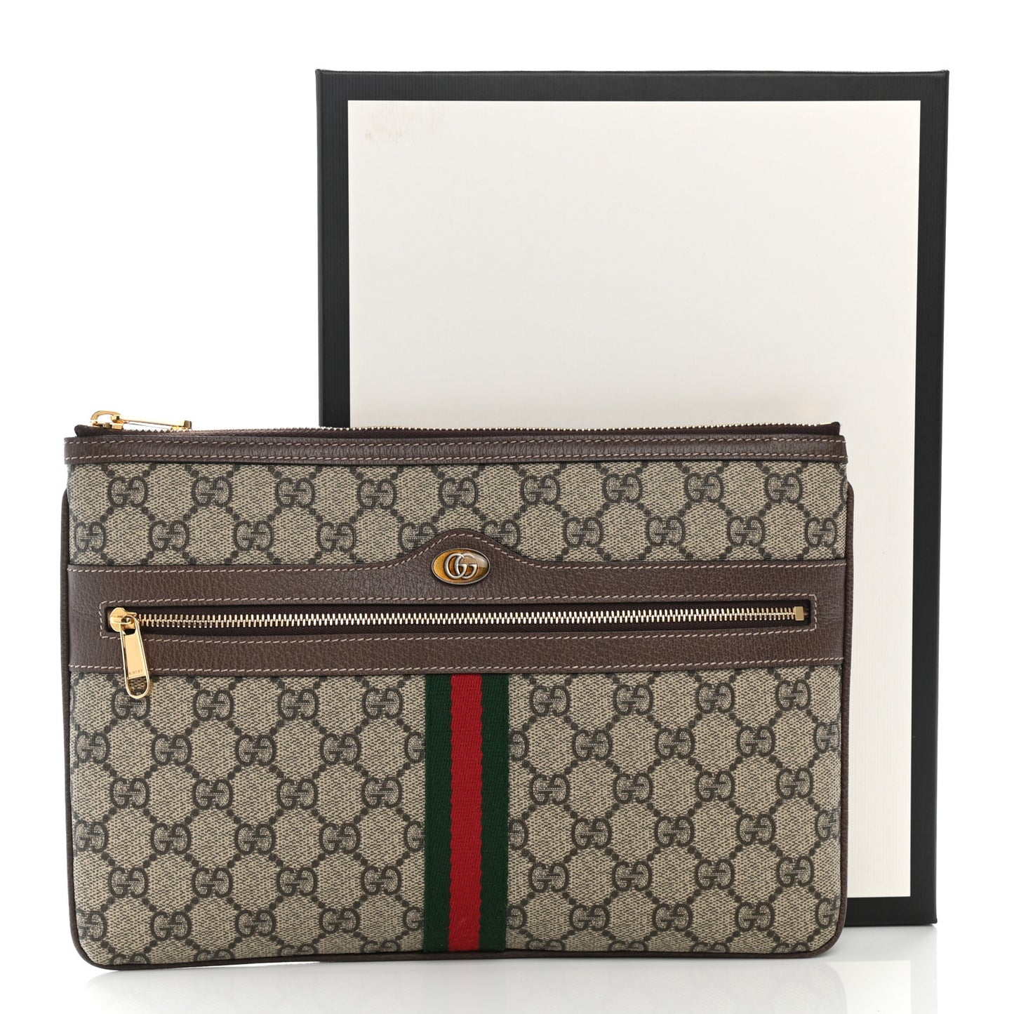 GG Supreme Monogram Large Ophidia Pouch Clutch Brown