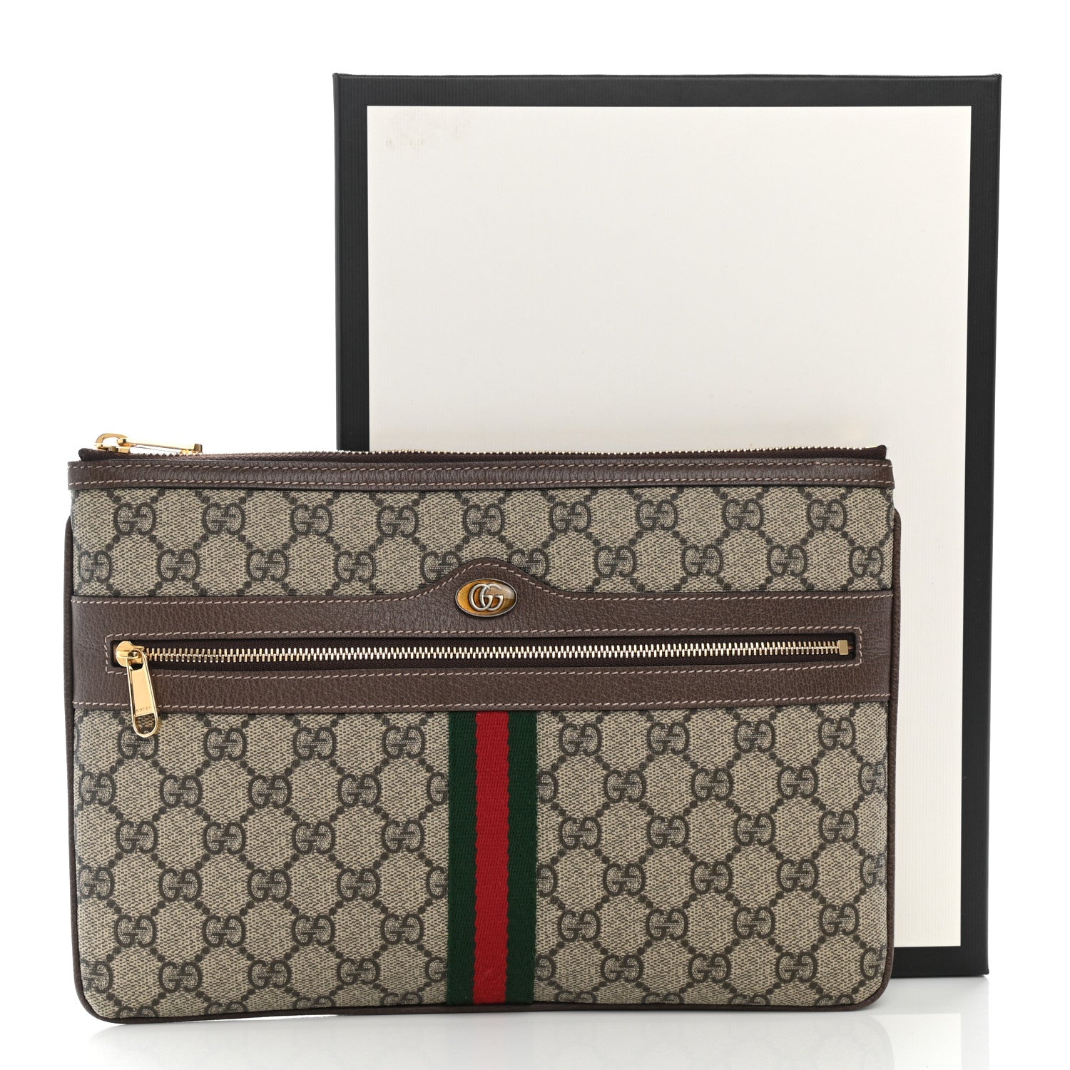 Gucci GG Supreme Monogram Large Ophidia Pouch Clutch Brown 10 of 10