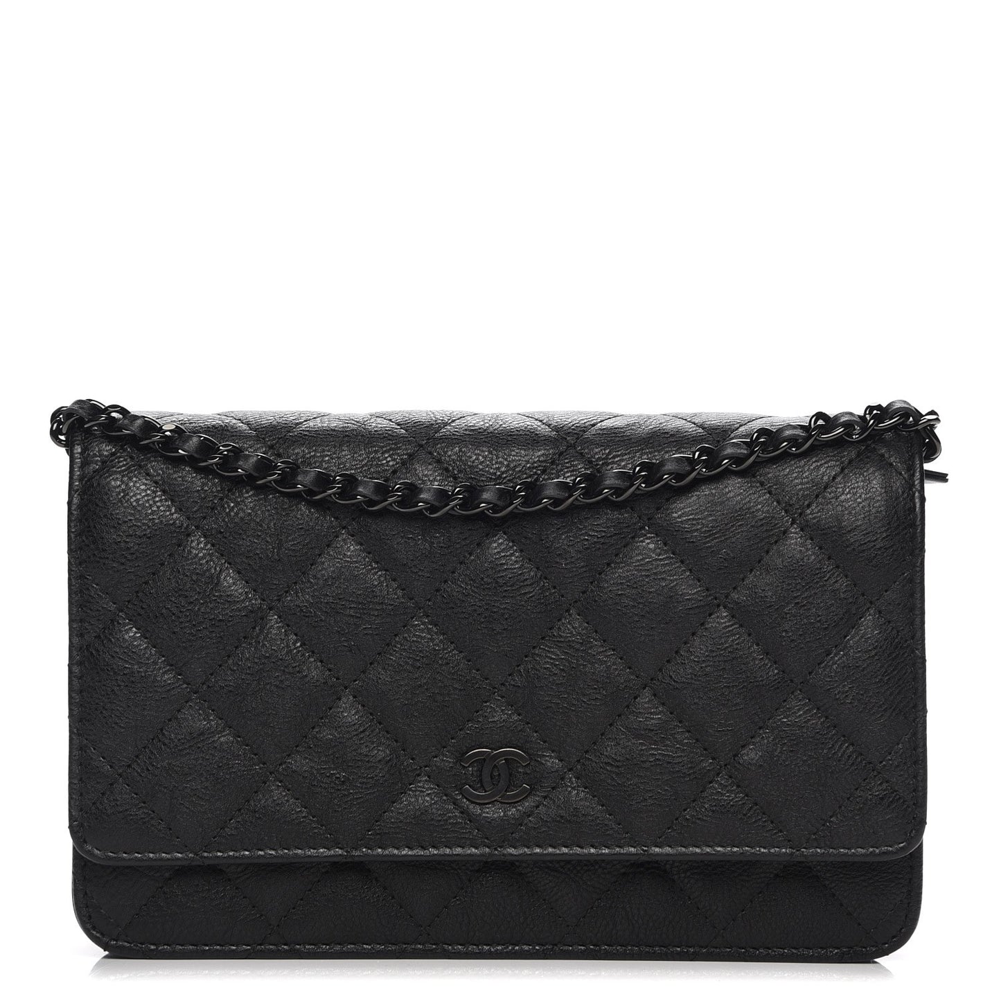 Crumpled Calfskin Quilted Wallet On Chain WOC So Black