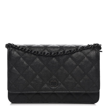 Chanel Crumpled Calfskin Quilted Wallet On Chain WOC So Black 1 of 9