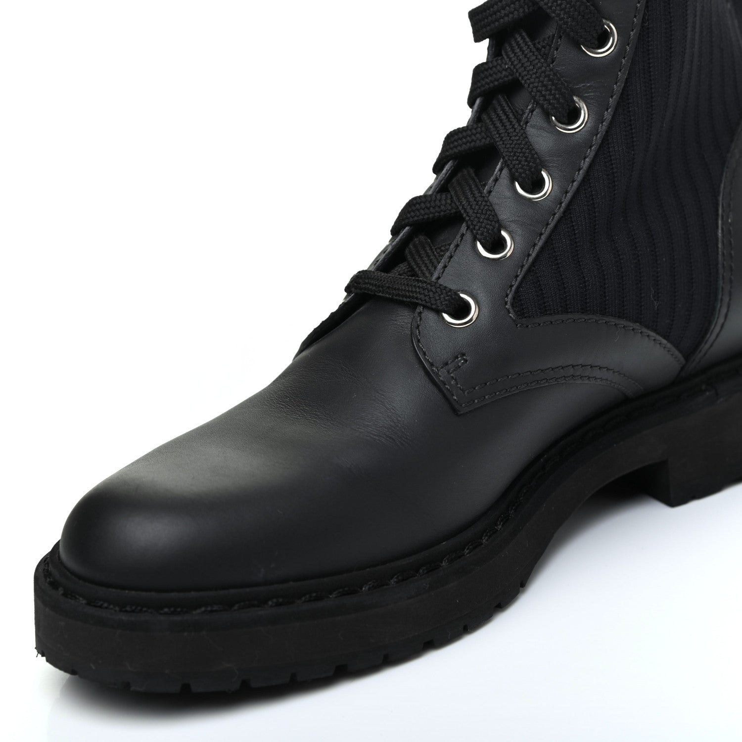 Fendi Calfskin Stretch Fabric FF Rockoko Tall Biker Boots 35 Tobacco Black Marino 9 of 10