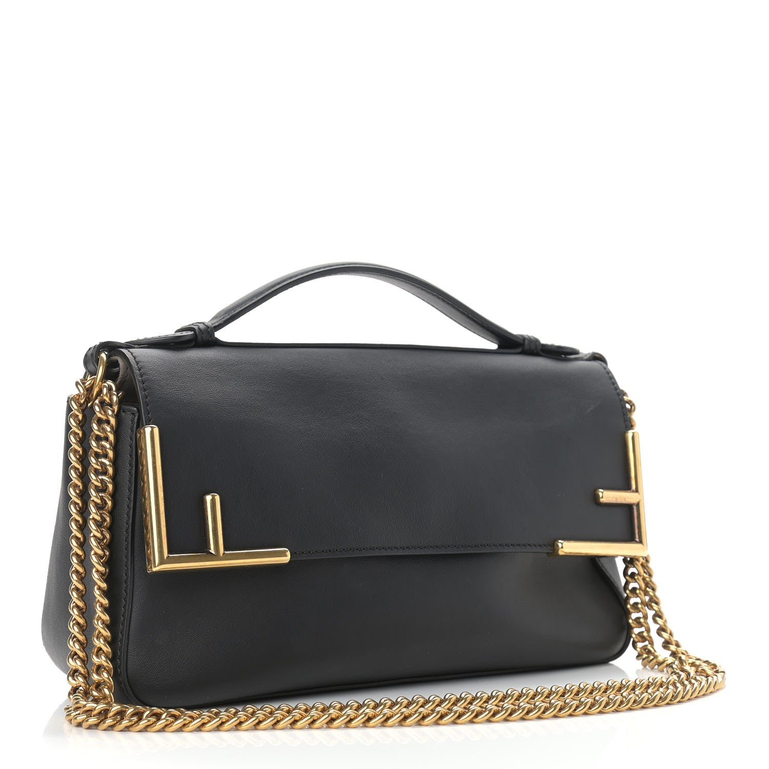Fendi Vitello Grace Glazed Fabric FF 1974 Double F Shoulder Bag Black Mogano Panna 3 of 10