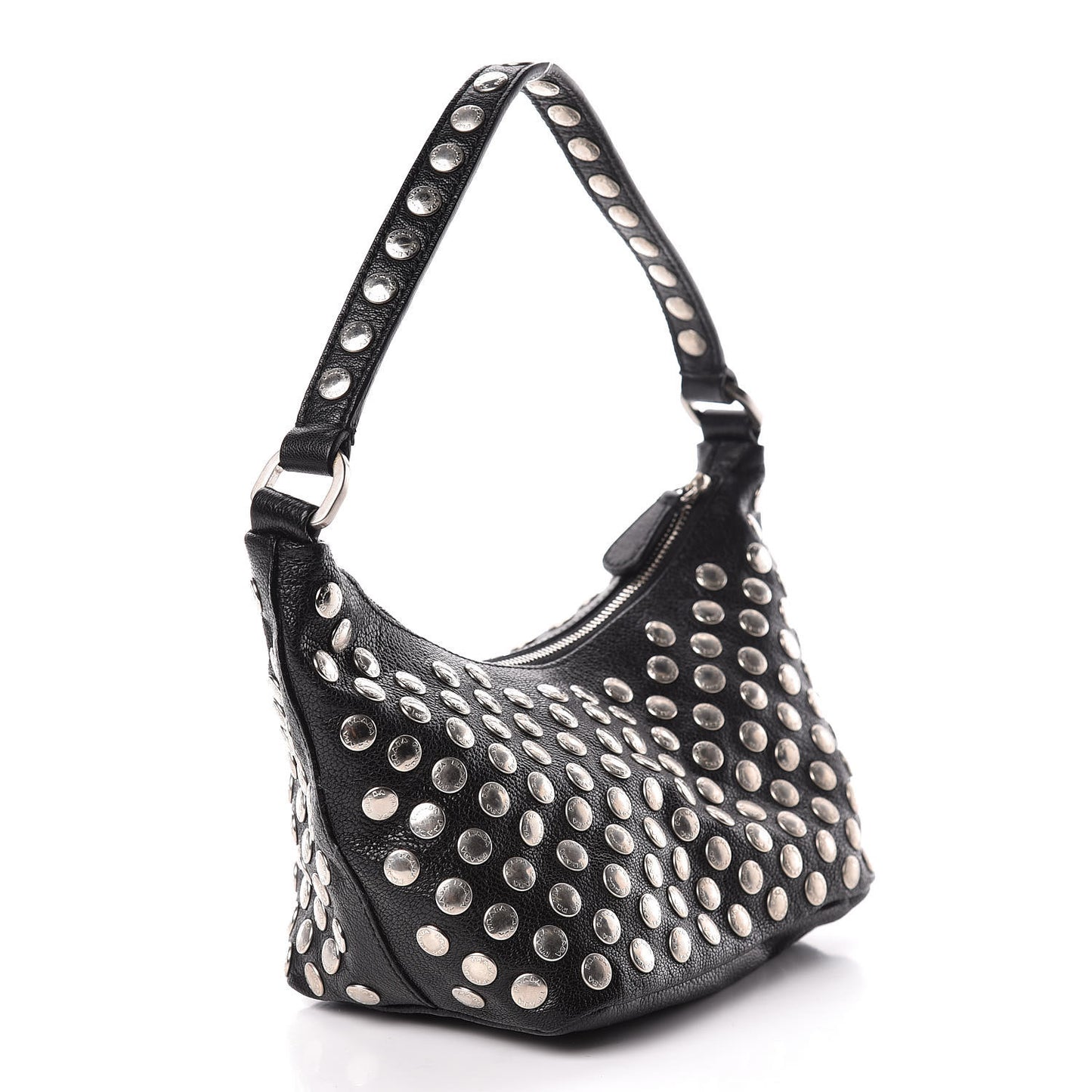 Muflone Metal Studded Necessaire Shoulder Bag Black