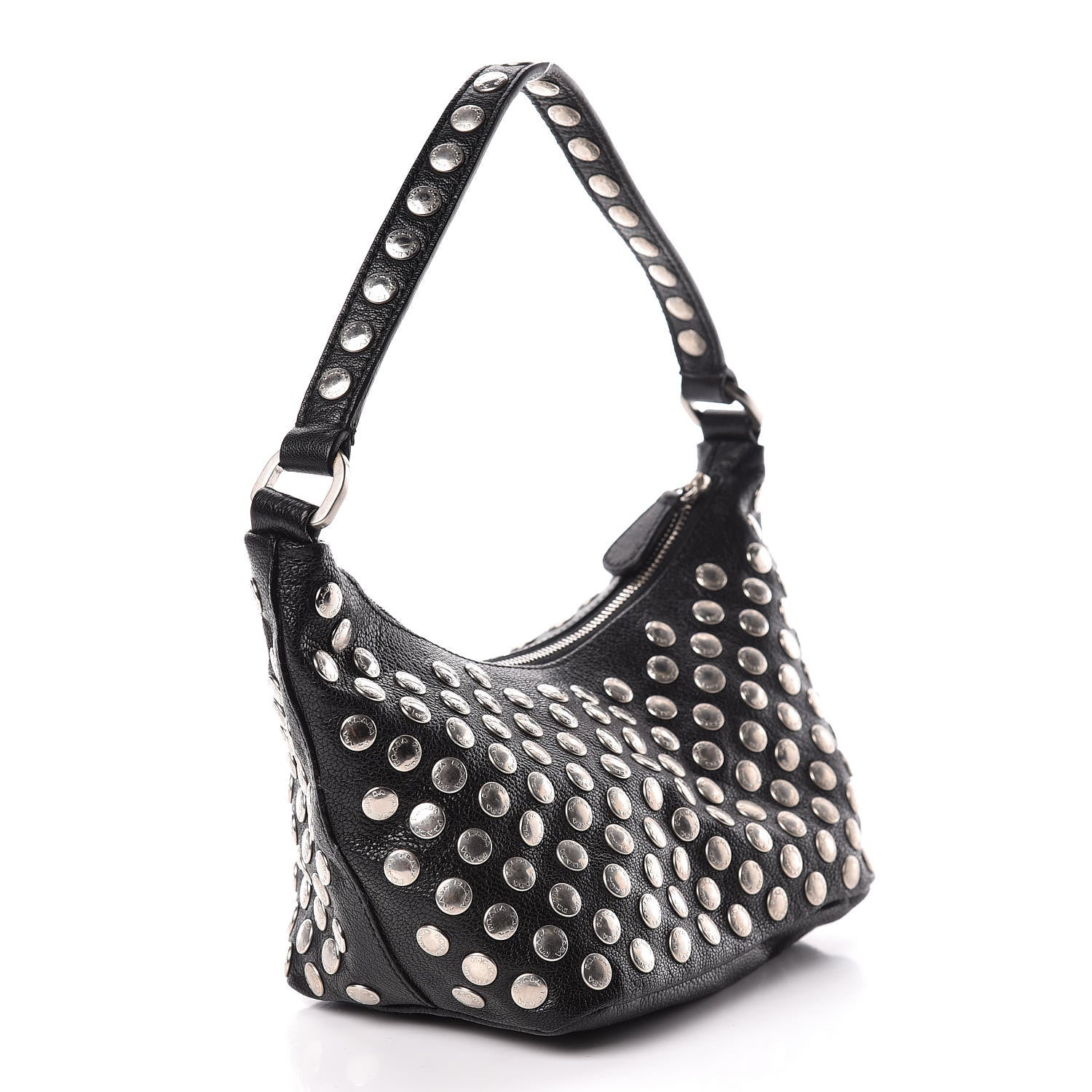 Prada Muflone Metal Studded Necessaire Shoulder Bag Black 3 of 11
