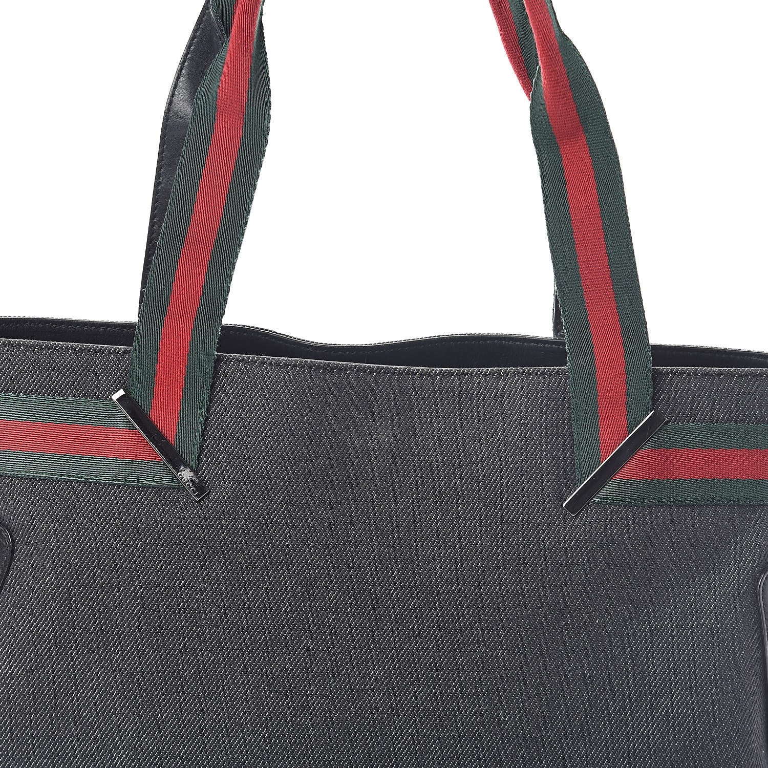 Gucci Denim Calfskin Web Tote Black 7 of 9