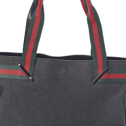 Gucci Denim Calfskin Web Tote Black 7 of 9