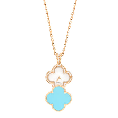 Van Cleef & Arpels 18K Yellow Gold Diamond Turquoise Mother of Pearl 28mm Magic Alhambra Quartz Watch 1 of 6