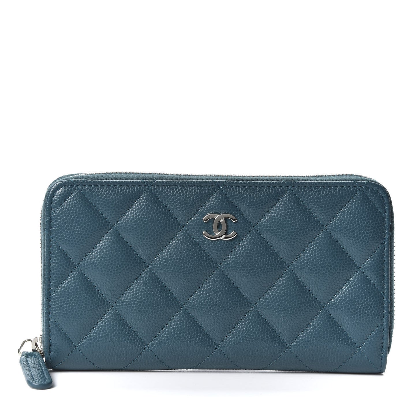 Caviar Quilted Medium Zip Around Wallet Dark Turquoise