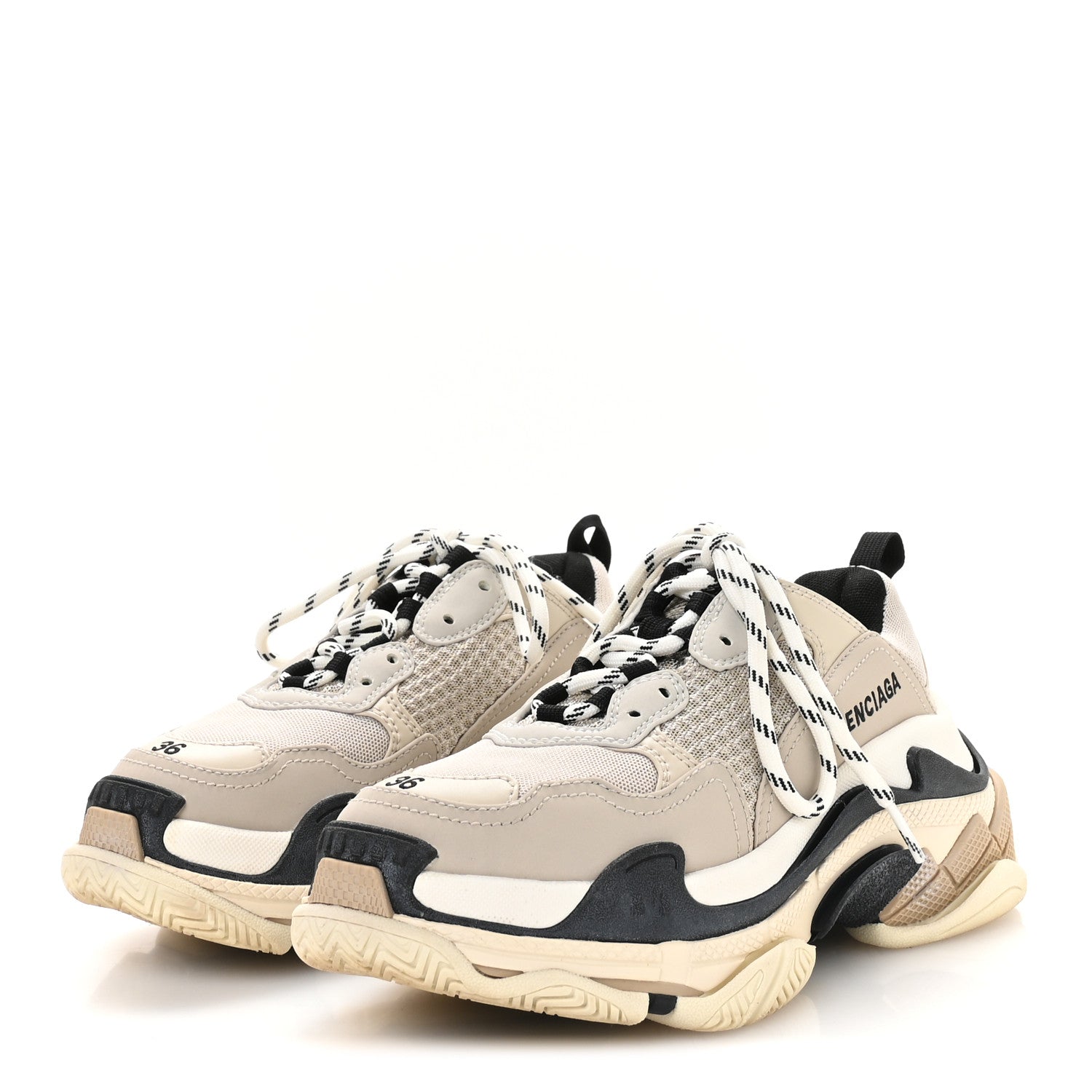BALENCIAGA スニーカー 36 ベージュ/ブラック Balenciaga Fabric Mesh Womens Triple S Sneakers 36 Beige Black