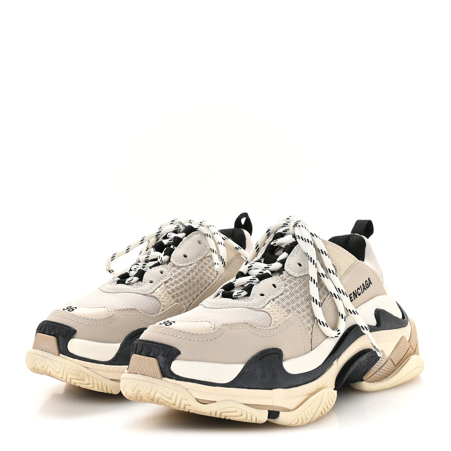 Fabric Mesh Womens Triple S Sneakers 36 Beige Black